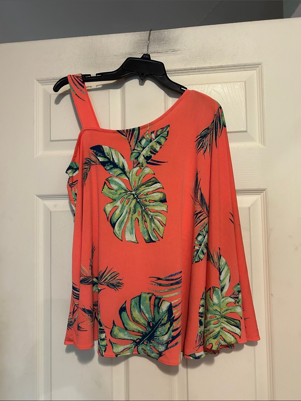 Colleen Lopez Coral Tropical One-Shoulder Asymmetrical Top Size Small